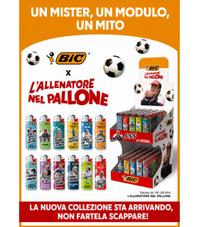 ACCENDINI BIC DECORATI " L'ALLENATORE NEL PALLONE " EXPO PRECARICATO CON 100 ACCENDINI