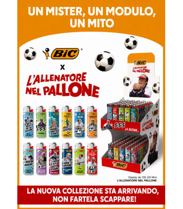 ACCENDINI BIC DECORATI " L'ALLENATORE NEL PALLONE " EXPO PRECARICATO CON 100 ACCENDINI