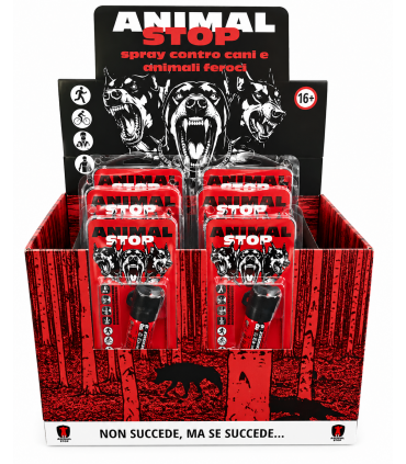 Spray Antiaggressione ANIMAL STOP al Peperoncino PER ALLONTARE ANIMALI FEROCI DA 20ML EXPO DA 6PZ