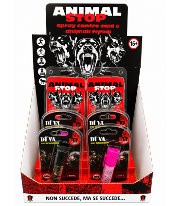 Spray Antiaggressione ANIMAL STOP E DIVA al Peperoncino 4PZ DA 15ML E 2PZ DA 20ML EXPO DA 6PZ