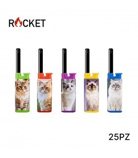 ROCKET MINI ACCENDIGAS ELETTRONICO JULIA Cats  CONF.DA 25 PZ. ASSORTITI CON 5 GRAFICHE