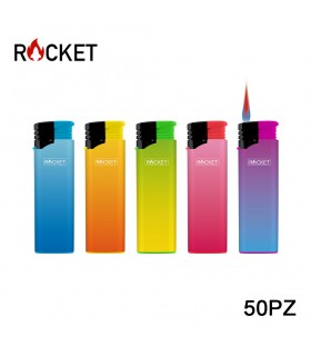 Accendino Elettronico ROCKET  Turbo NEON RUBBER  conf. 50 PZ. assortito con 5 colori