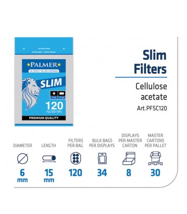 Filtri PALMER SLIM 6MM L.15 MM IN BUSTINA CONF. 34 BUSTINE DA 120 FILTRI