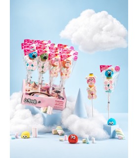 DULCIS SPIEDINI DI MARSHMALLOW ASSORTITI A FORMA DI ANIMALI  CON DECORAZIONE IN ZUCCHERO H.26 CM. DA 40 GR EXPO 20 PZ.