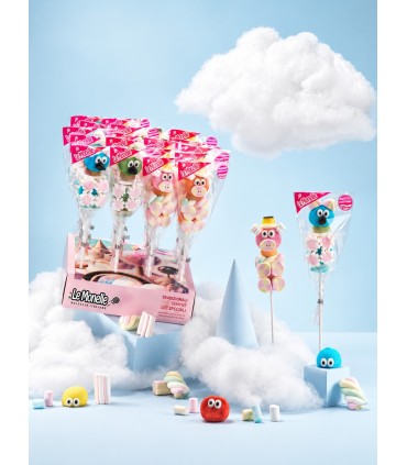 DULCIS SPIEDINI DI MARSHMALLOW ASSORTITI A FORMA DI ANIMALI  CON DECORAZIONE IN ZUCCHERO H.26 CM. DA 40 GR EXPO 20 PZ.