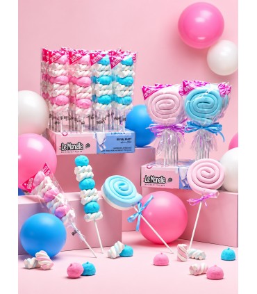 DULCIS SPIEDINI DI MARSHMALLOW A FORMA DI SWIRL MIX CON DECORAZIONE IN ZUCCHERO H.28 CM. DA 60 GR EXPO 10 PZ.