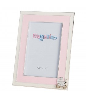 CORNICE PORTAFOTO BAGUTTA 10x15 IN SILVER PLATED CON PASSEGGINO ROSA B4237R