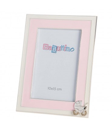 CORNICE PORTAFOTO BAGUTTA 10x15 IN SILVER PLATED CON PASSEGGINO ROSA B4237R