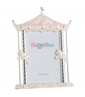 CORNICE PORTAFOTO BAGUTTA 10x15 IN SILVER PLATED A TEATRO CON CAVALLINI ROSA  B4239R