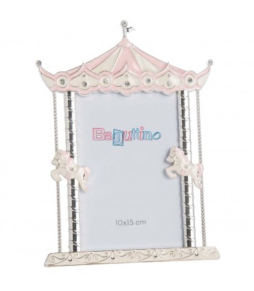 CORNICE PORTAFOTO BAGUTTA 10x15 IN SILVER PLATED A TEATRO CON CAVALLINI ROSA  B4239R