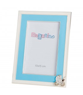 CORNICE PORTAFOTO BAGUTTA 10x15 IN SILVER PLATED CON PASSEGGINO AZZURRO B4237A