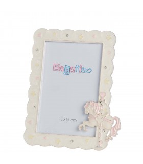 CORNICE PORTAFOTO BAGUTTA 10x15 IN SILVER PLATED CON CAVALLINO ROSA B4238R