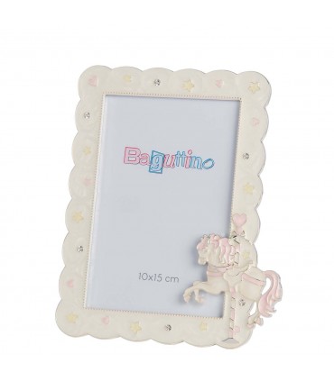 CORNICE PORTAFOTO BAGUTTA 10x15 IN SILVER PLATED CON CAVALLINO ROSA B4238R