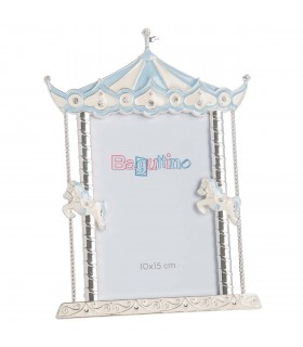 CORNICE PORTAFOTO BAGUTTA 10x15 IN SILVER PLATED A TEATRO CON CAVALLINI AZZURRO  B4239A