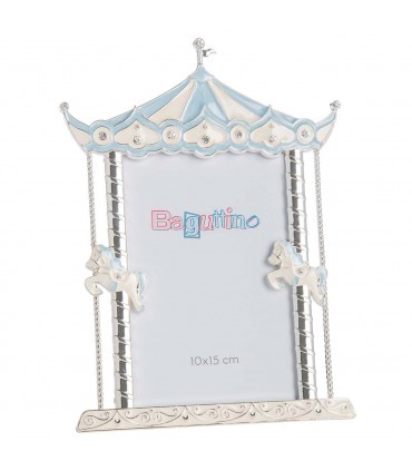 CORNICE PORTAFOTO BAGUTTA 10x15 IN SILVER PLATED A TEATRO CON CAVALLINI AZZURRO  B4239A