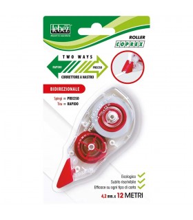 Correttore Coprex 4,2 mm x 12 m in blister corregge in modo preciso su tutti i tipi di carta, subito scrivibile.