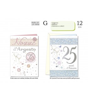 biglietto CROMO ANNIVERSARIO 25 ANNI CON RILIEVO E INTERNO A COLORI CONF. 12 PZ. ASSORTITI