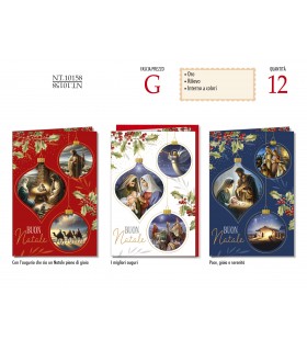 biglietto DI NATALE CROMO CON RILIEVO E INTERNO COLORI conf. 12 pz. assortiti