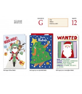 Biglietto DI NATALE CROMO LAVORAZIONI IN ORO E INTERNO A COLORI conf. 12 pz. assortiti
