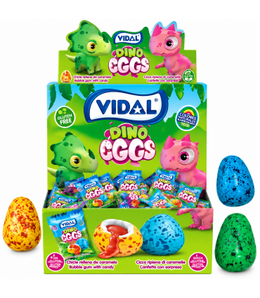 VIDAL HUEVOS DINO EGGS BUBBLE GUM CONFETTATO E RIPIENO GUSTO FRUTTA CONF. 200PZ