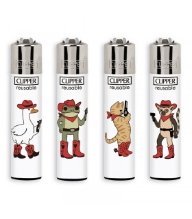 Accendino Clipper LARGE COWBOY ANIMALS conf. 48 pz. assortito con 4 grafiche