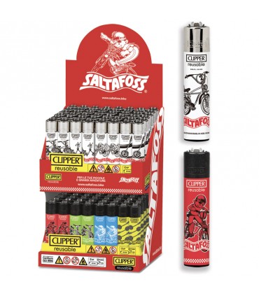 Accendino Clipper Large A SALTAFOSS ESPOSITORE da 96 pz. con grafiche ASSORTITE