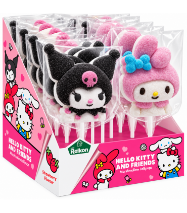 SPIEDINI DI MARSHMALLOW A FORMA DI HELLO KITTY CON DECORAZIONE IN ZUCCHERO DA 45GR EXPO 12 PZ.