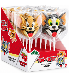 SPIEDINI DI MARSHMALLOW A FORMA DI TOM AND JERRY CON DECORAZIONE IN ZUCCHERO DA 45GR EXPO 12 PZ.