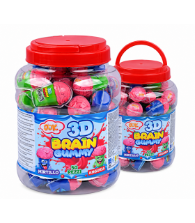 CARAMELLE BRAIN GUMMY 3D  gelatine alla frutta ai gusti MIRTILLO E ANGURIA CONF. 50 PZ.
