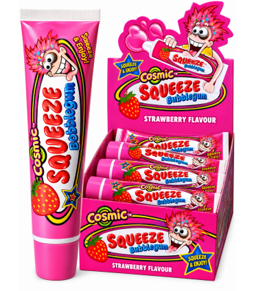 SQUEEEZE BUBBLE GUM TUBE CARAMELLE LIQUIDA GUSTO FRAGOLA  DA 22GR CONF.24PZ