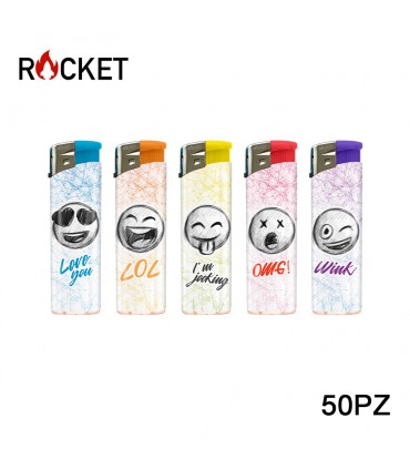 ACCENDINO ELETTRONICO ROCKET SMILEY CONF. 50 PZ ASSORTITI CON 5 FANTASIE