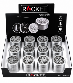 GRINDER ROCKET TRITATABACCO DIAMETRO 40 MM. 4 PARTI IN METALLO+ SPATOLA  CONF. DA 12 PZ.