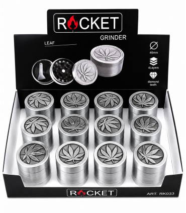 GRINDER ROCKET TRITATABACCO DIAMETRO 40 MM. 4 PARTI IN METALLO+ SPATOLA  CONF. DA 12 PZ.