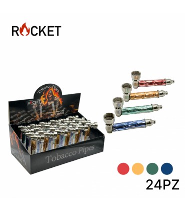 Pipette ROCKET in VETRO CON BRACIERE IN METALLO Expo da 24 pz. COLORI ASSORTITI