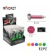 Pipette ROCKET in PLASTICA CON BRACIERE IN METALLO CON RETINE DI RICAMBIO E GRINDER IN PLASTICA Expo da 12 pz. COLORI ASSORTITI