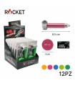 Pipette ROCKET in PLASTICA CON BRACIERE IN METALLO CON RETINE DI RICAMBIO E GRINDER IN PLASTICA Expo da 12 pz. COLORI ASSORTITI