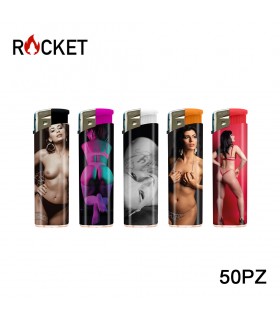 ACCENDINO ELETTRONICO ROCKET LADIES  CONF. 50 PZ ASSORTITI CON 5 FANTASIE