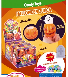 ZUCCA DI HALLOWEEN GIOCATTOLO CON LUCE ARANCIONE E CARAMELLE ALL'INTERNO AL GUSTO TUTTI FRUTTI Pz 12 x 3g