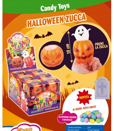 ZUCCA DI HALLOWEEN GIOCATTOLO CON LUCE ARANCIONE E CARAMELLE ALL'INTERNO AL GUSTO TUTTI FRUTTI Pz 12 x 3g