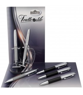 EXPO KIT BAGUTTA 6 PENNE REGALO ( 2 SFERE 2 ROLLER 2 STILO) TRATTO DI STILE BICOLOR IN CARBONIO HK6034