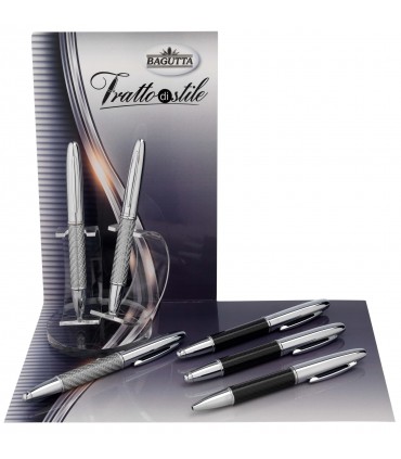 EXPO KIT BAGUTTA 6 PENNE REGALO ( 2 SFERE 2 ROLLER 2 STILO) TRATTO DI STILE BICOLOR IN CARBONIO HK6034