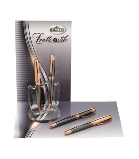 EXPO KIT BAGUTTA 6 PENNE REGALO ( 3 SFERE E 3 ROLLER ) TRATTO DI STILE RAME E CANNA DI FUCILE HK6010 B