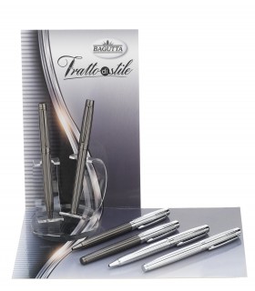 EXPO KIT BAGUTTA 6 PENNE REGALO ( 3 SFERE E 3 ROLLER ) TRATTO DI STILE METALLO BICOLOR E CANNA FUCILE HK6025