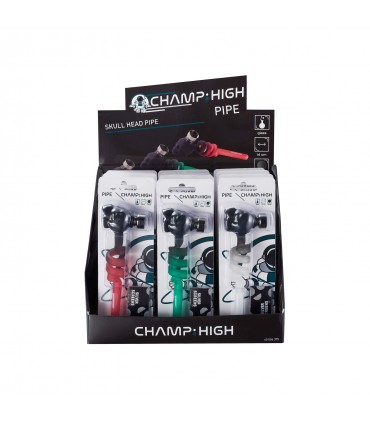 Pipette champ high in vetro con braciere a forma di teschio blisterata singolarmente con retine di ricambio espositore da 12pz