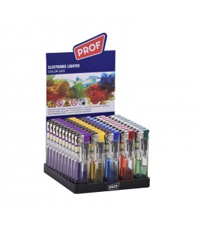 Accendino Elettronico PROF TRASPARENTE con gas colorato conf. 50 pz. assortiti