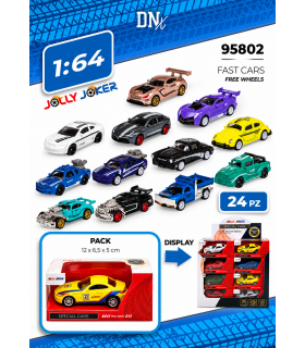 Auto JOLLY JOKER ACTION CARS CON RETROCARICA SCALA 1:64 ESPOSITORE DA 24PZ
