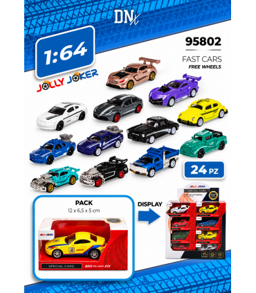 Auto JOLLY JOKER ACTION CARS CON RETROCARICA SCALA 1:64 ESPOSITORE DA 24PZ