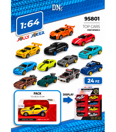 Auto JOLLY JOKER ACTION CARS CON RETROCARICA SCALA 1:64 ESPOSITORE DA 24PZ