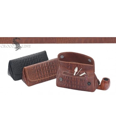 BORSA PORTATABACCO PER 1PIPA LUBINSKI IN VITELLO STAMPATO COCCODRILLO COLORE NERO  I404