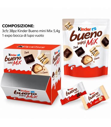 FERRERO MINI KINDER BUENO EXPO A BOCCA DI LUPO DA 108 PZ. ASSORTITI